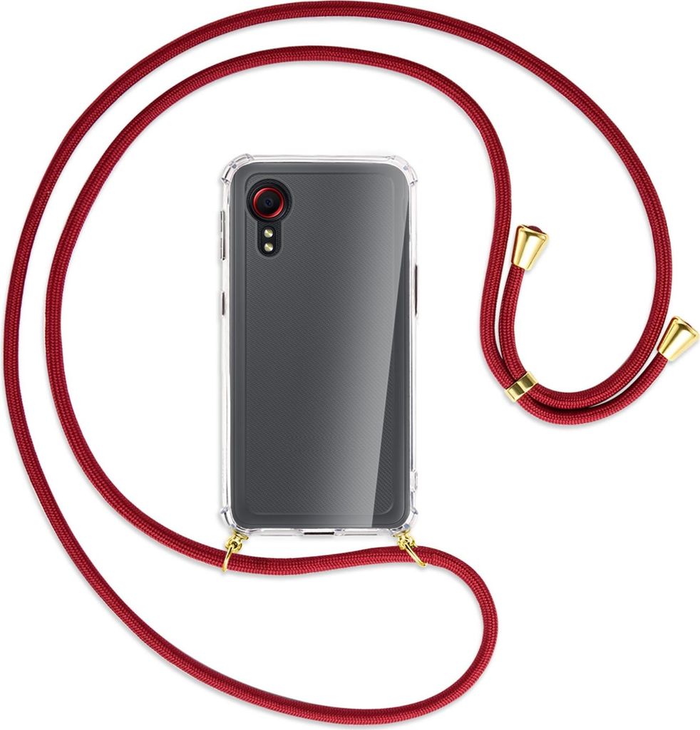 Handykette Backcover-Schutzhülle mit Band (Metall goldfarben) für Samsung Galaxy Xcover 5 (G525) - dunkelrot