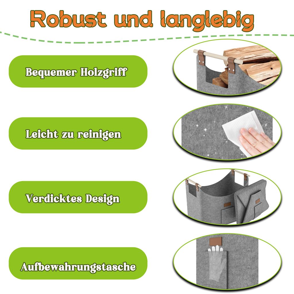 XMTECH 2 kusy plstené tašky na palivové drevo kôš na drevo Obrázok produktu 3