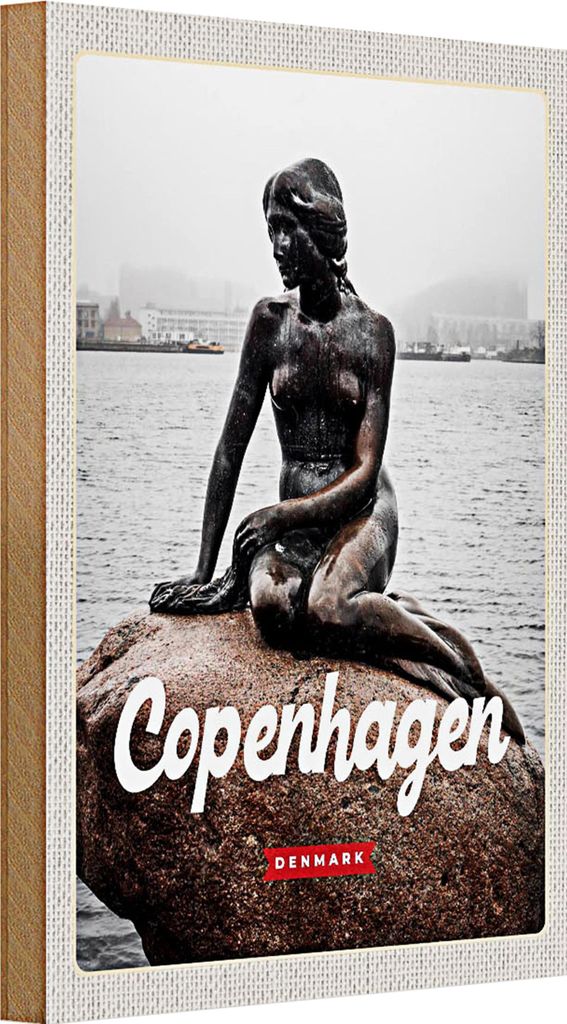 Holzschild Reise 20x30cm Copenhagen Denmark Meerjungfrau