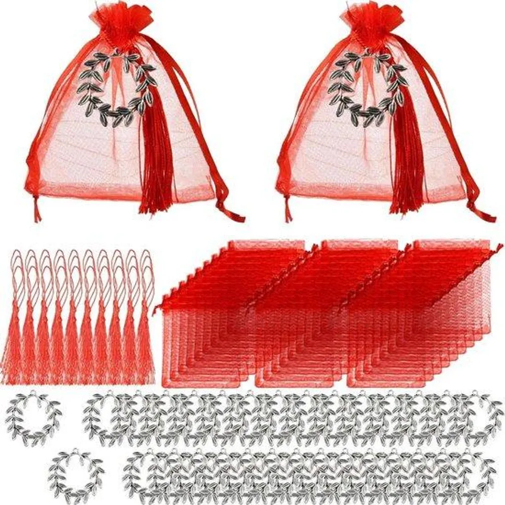 Porte-clés Laurier et 30 Sachets à Confiseries pour Fête et Baptême