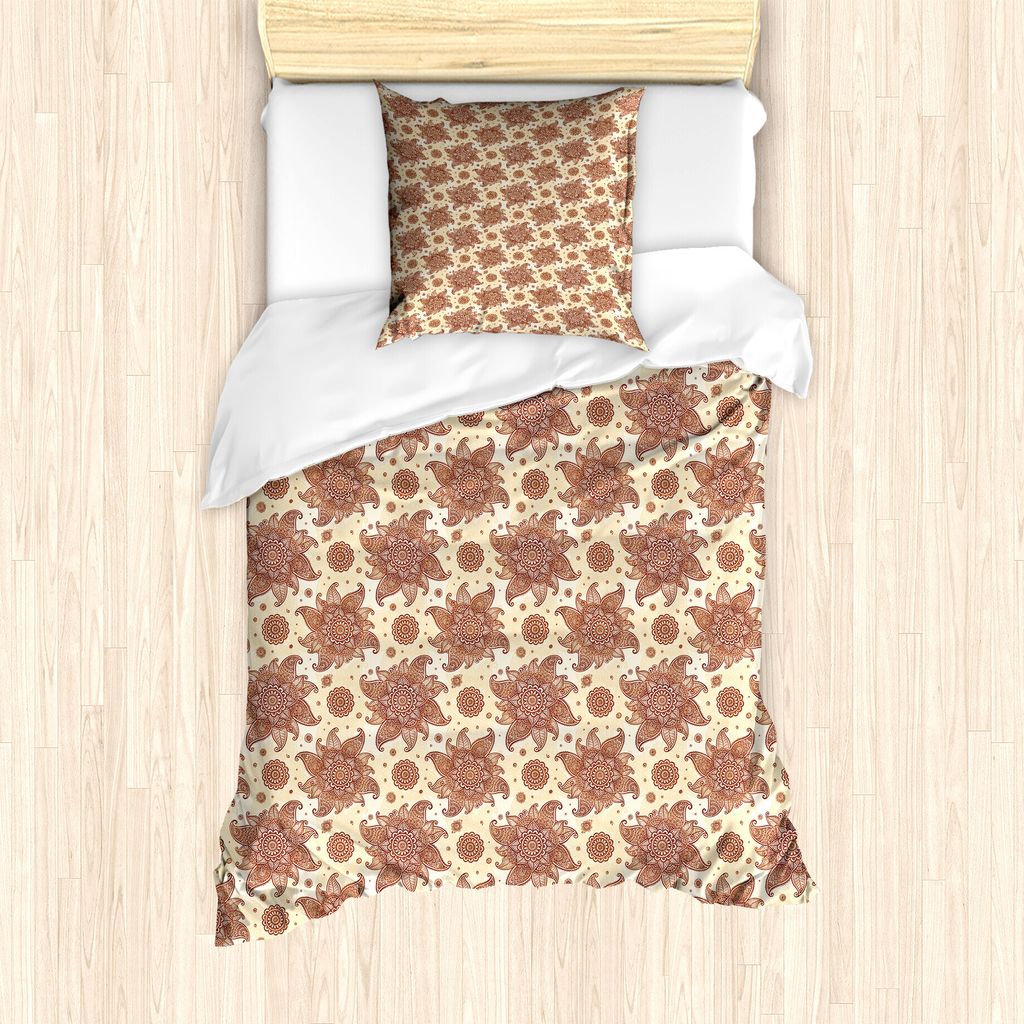 ABAKUHAUS Brown Paisley Bettbezug Set für Einzelbetten, Herbst-Töne Damast, Milbensicher Allergiker geeignet mit Kissenbezug, 135 cm x 200 cm - 8...