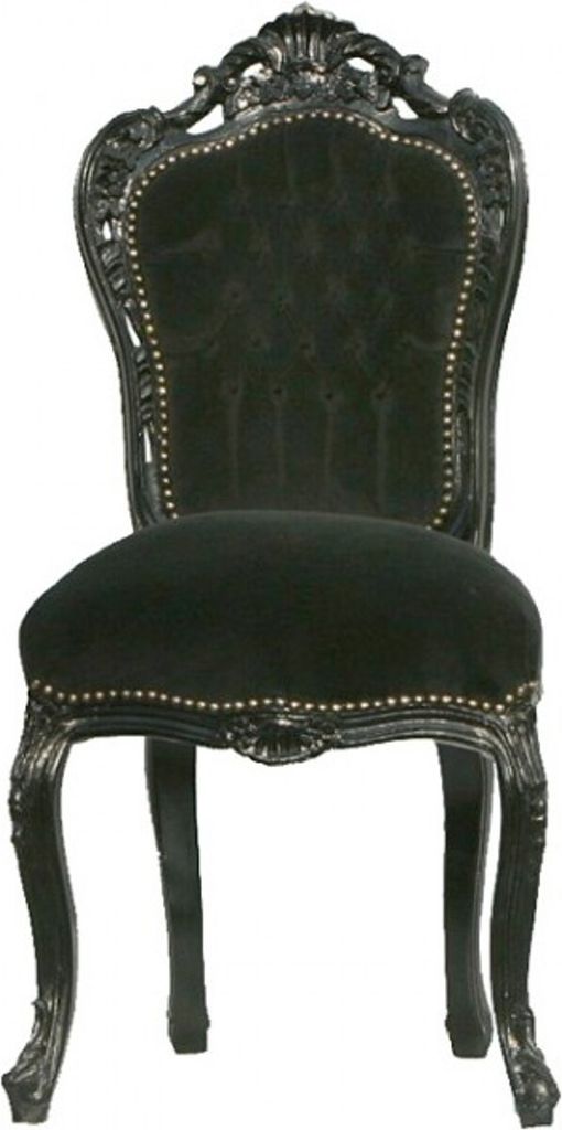 Casa Padrino Barock Esszimmer Stuhl Schwarz / Schwarz - Möbel Barockstil