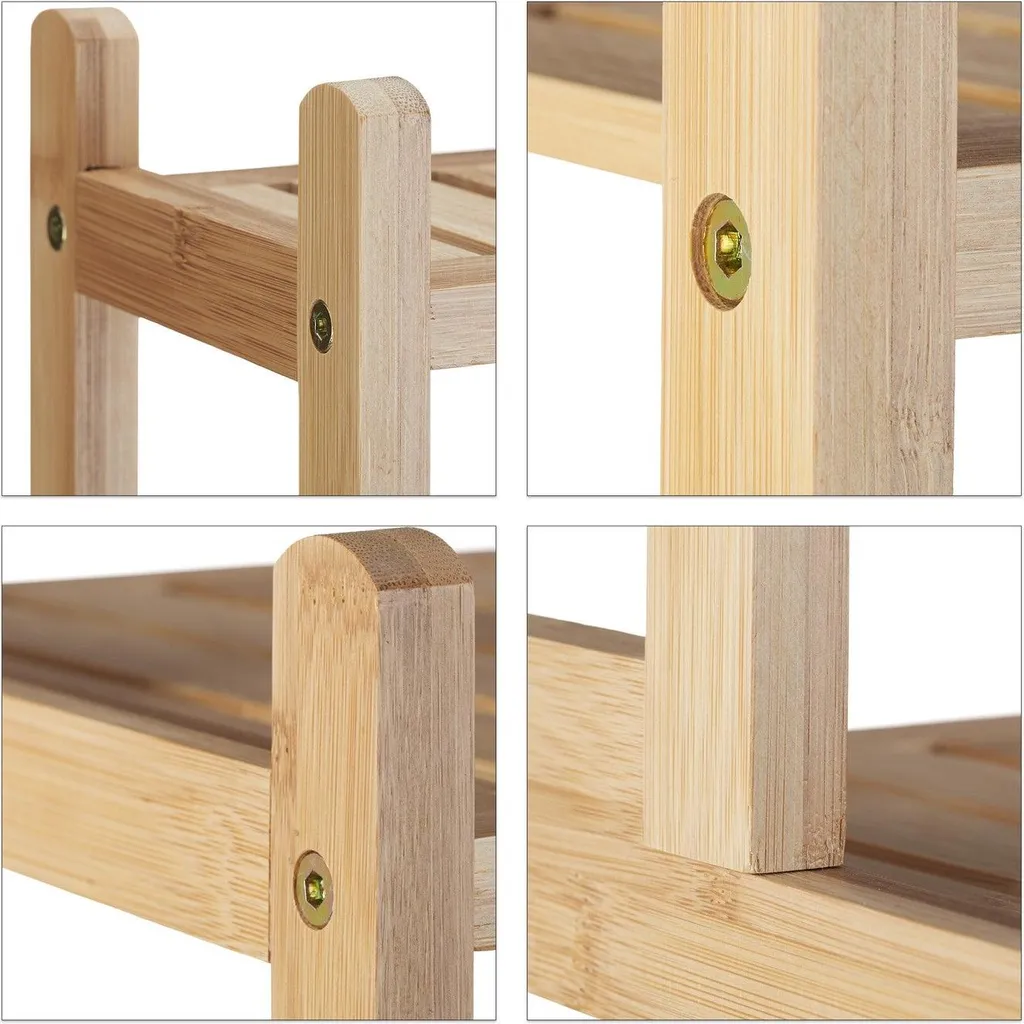Meuble de rangement salle de bain bambou petits et grands compartiments