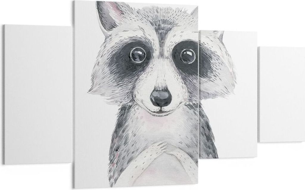 Bild auf Leinwand - Leinwandbild - 4 Teile - Waschbär Bild Kinder - 160x90cm - Wand Bild - Wanddeko - Wandbilder - Leinwanddruck - Bilder - Wandde...