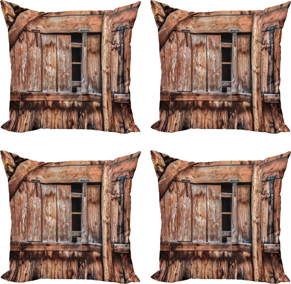 ABAKUHAUS Rustikal Kissenbezug Set (4 Stück), Oak Verlassene Stall-Tür, Moderner Doppelseitiger Digitaldruck, 50 cm x 50 cm, Hellbraun