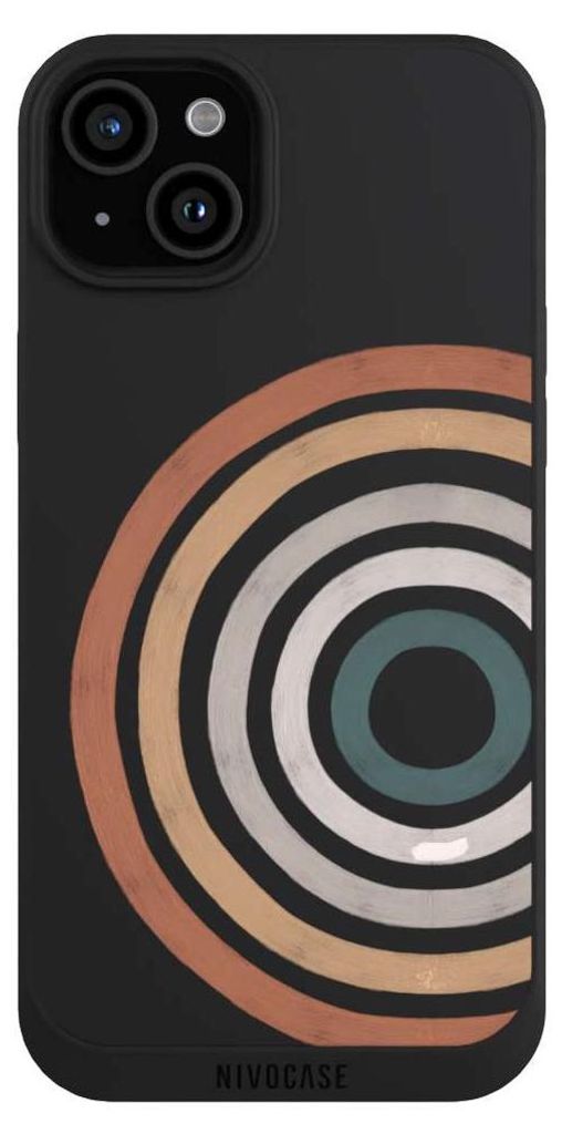 NIVOCASE Handyhülle für Apple iPhone 15 Plus Hülle NIVOpure Case Schwarz Kreise Regenbogen Wasserfarbe