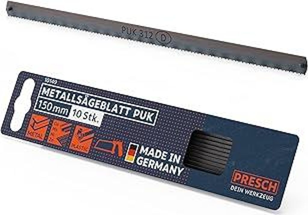 Presch Metallsägeblatt Set PUK 150mm 10 Stk. - Original PUK Sägeblätter für Handsägen - Metallsägeblatt 150mm für NE-Metalle (Kupfer), Edels...