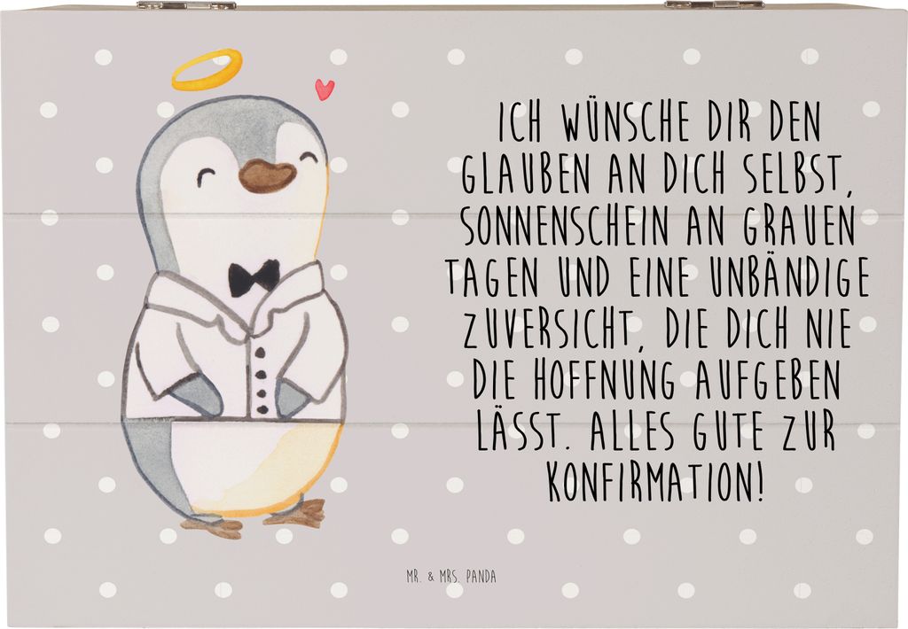 Mr. & Mrs. Panda Geschenkbox Pinguin Konfirmation Hemd 22 x 15 cm - Grau Pastell - Geschenk, Vertrauen, truhe holz, Aufbewahrungstruhe, aufbewahrun...