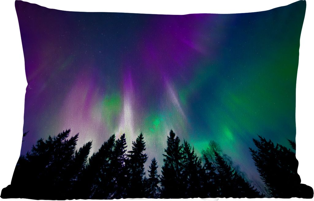 MuchoWow Outdoor Kissen - Nordlichter - Himmel - Nacht - Baum - 50x30 cm - Wetterfest - Lounge Kissen - Sofa kissen - Wohnzimmer Dekoration