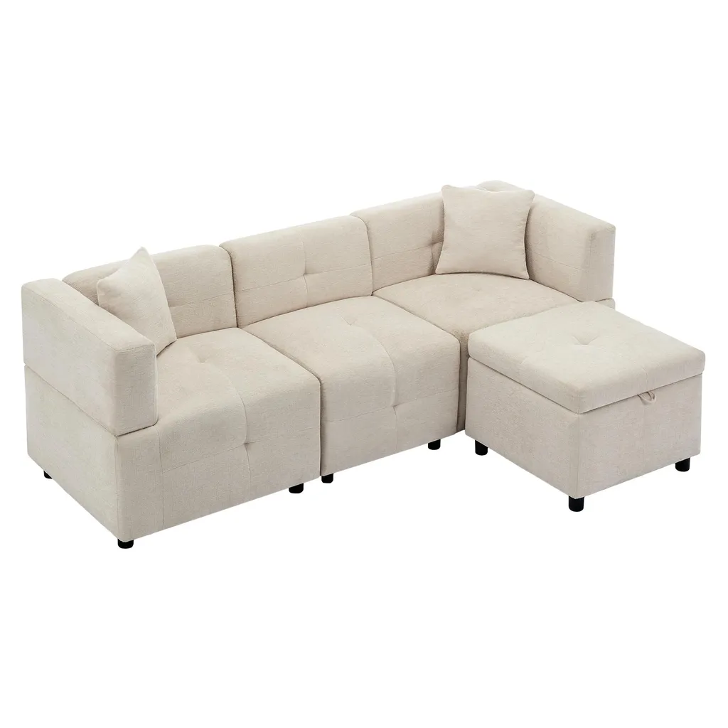 Canapé d'angle avec rangement et lit : la solution gain de place beige - 12
