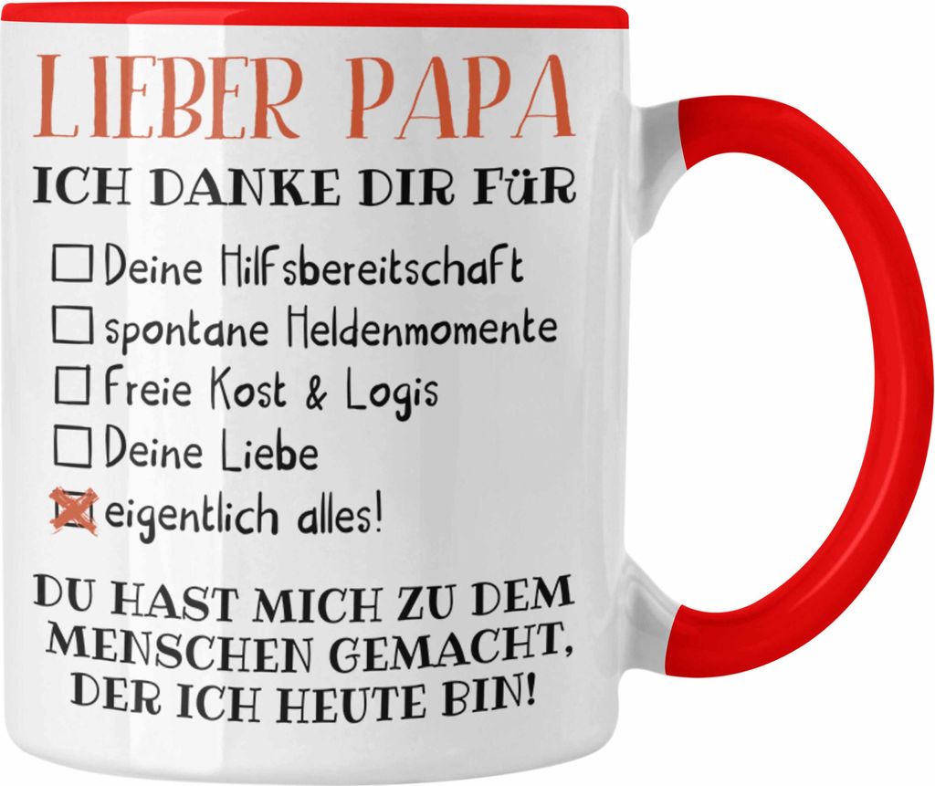 Trendation - Bester Papa Geschenk Vatertag Tasse mit Spruch Vater Geschenk von Tochter Sohn (Rot)