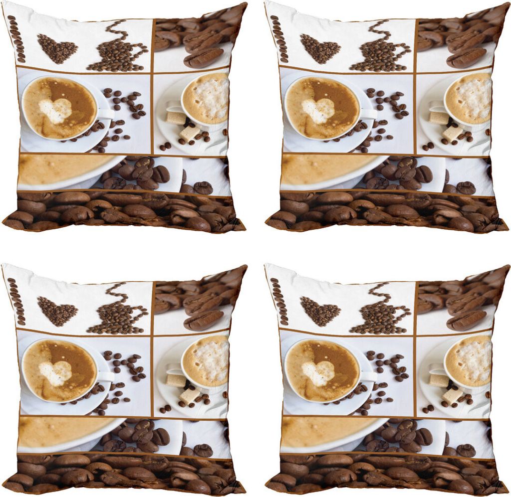 ABAKUHAUS Kaffee Kissenbezug Set (4 Stück), Kaffeetassen Hot Schäumende, Moderner Doppelseitiger Digitaldruck, 60 cm x 60 cm, Braun weiß