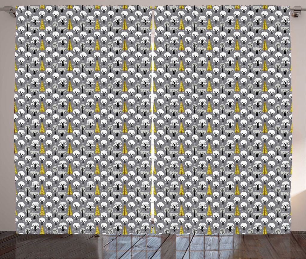 ABAKUHAUS Wald Rustikaler Gardine, Winter-Bäume mit Schneeflocken, Schlafzimmer Kräuselband Vorhang mit Schlaufen und Haken, 280 x 225 cm, Purple...