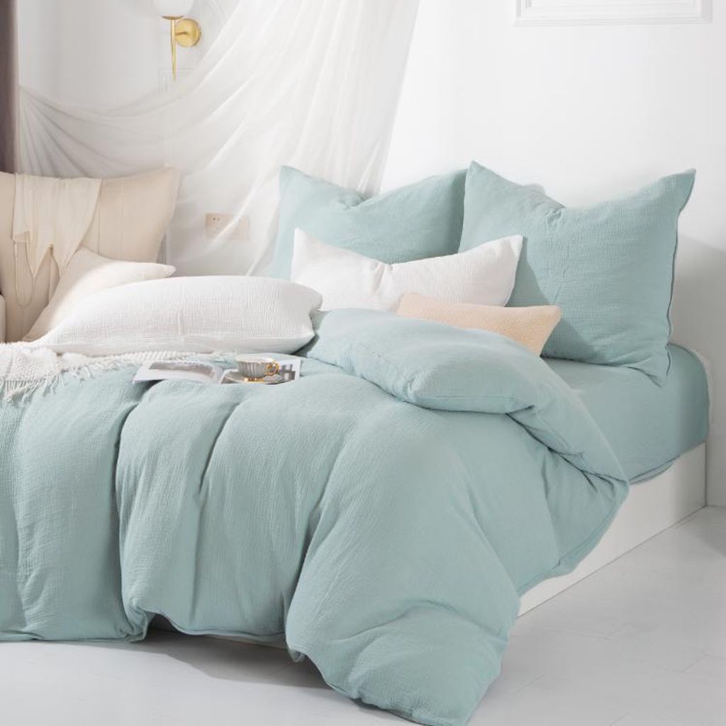 Bettwäsche 220x200 Muslin Salbei 100% Baumwolle Reißverschluss leicht
