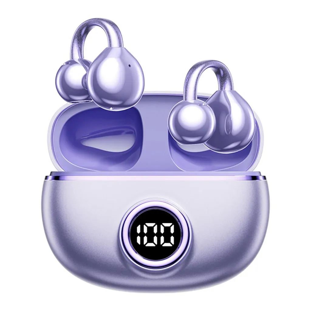 Clip-On kabellose Bluetooth 5.4 Kopfhörer, offenes Design,lange Akkulaufzeit,Schnellladung,leichter C-Haken,sicher beim Laufen/Training,kräftiger Bass