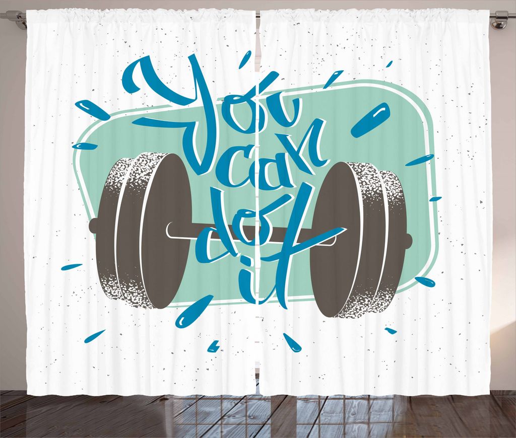 ABAKUHAUS Fitness Rustikaler Gardine, Retro Inspiration Wörter, Schlafzimmer Kräuselband Vorhang mit Schlaufen und Haken, 280 x 245 cm, Grau Almo...