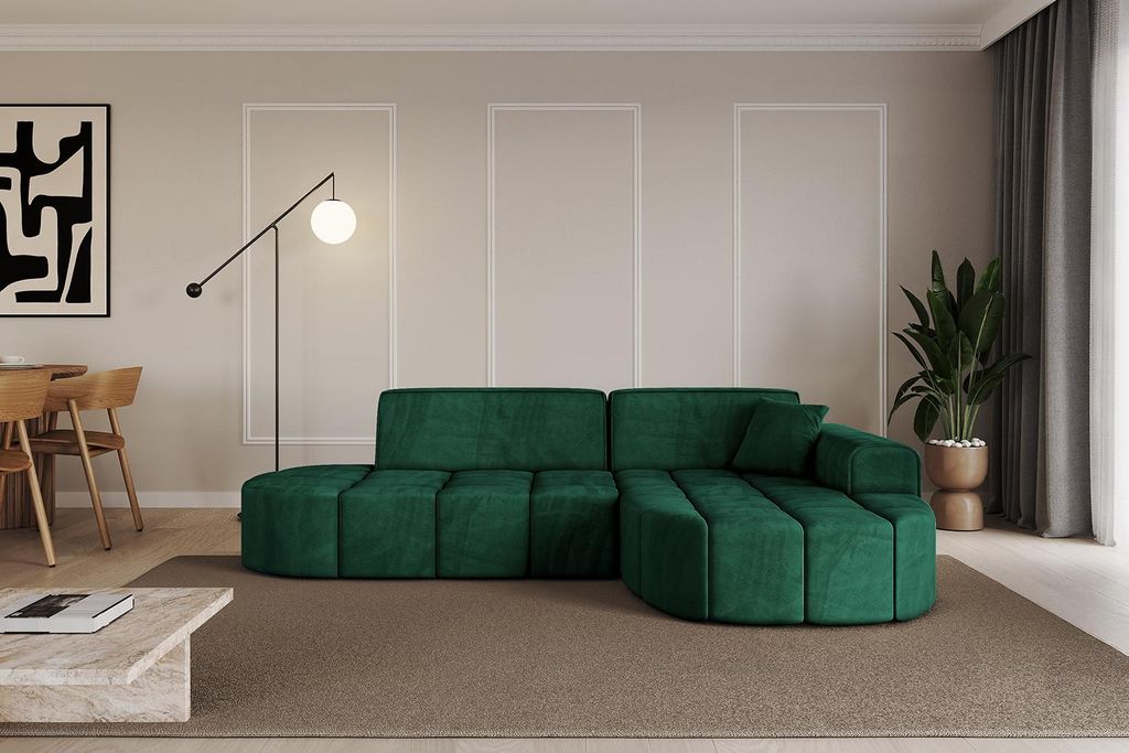 ALTDECOR Ecksofa in L-Form Livo-L1 - 252x173x79,5 cm Grün - Corner Sofa Bett Eckcouch Couch Wohnlandschaft Cauchsofa