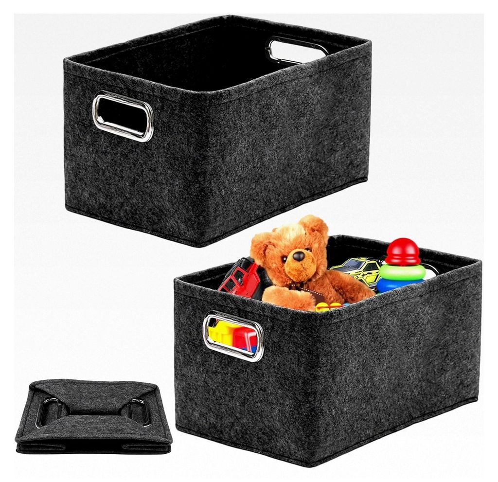 2 Stück Filz Aufbewahrungsbox, 30 x 20 x 20 cm, Faltbarer Filzkorb mit Griff für Kleidung, Handtücher, Toilettenartikel, Babyartikel, Bücher us...
