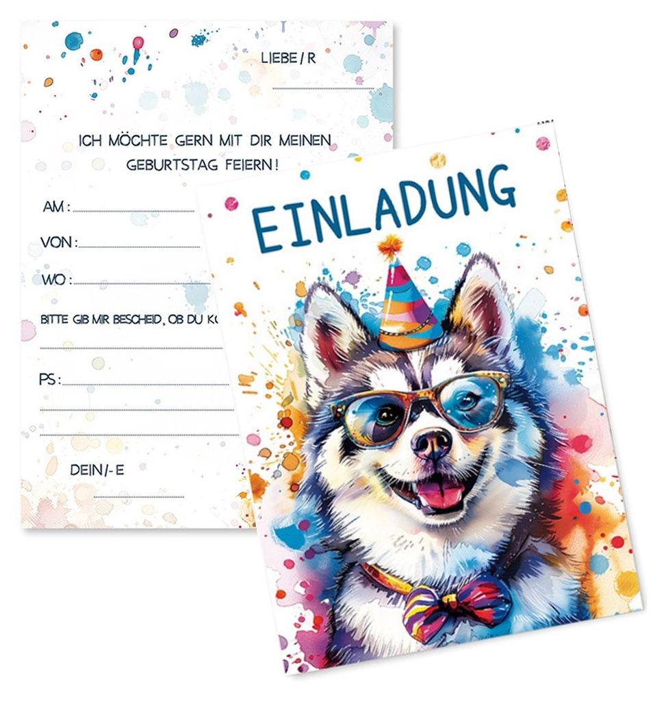 Aquarell-Welpen-Einladungskarte(15Stück) – Glitzer-Hunde-Einladungskarte, Kindergeburtstagsparty-Einladung, Mädchen- und Jungen-Tier-Einladung,...
