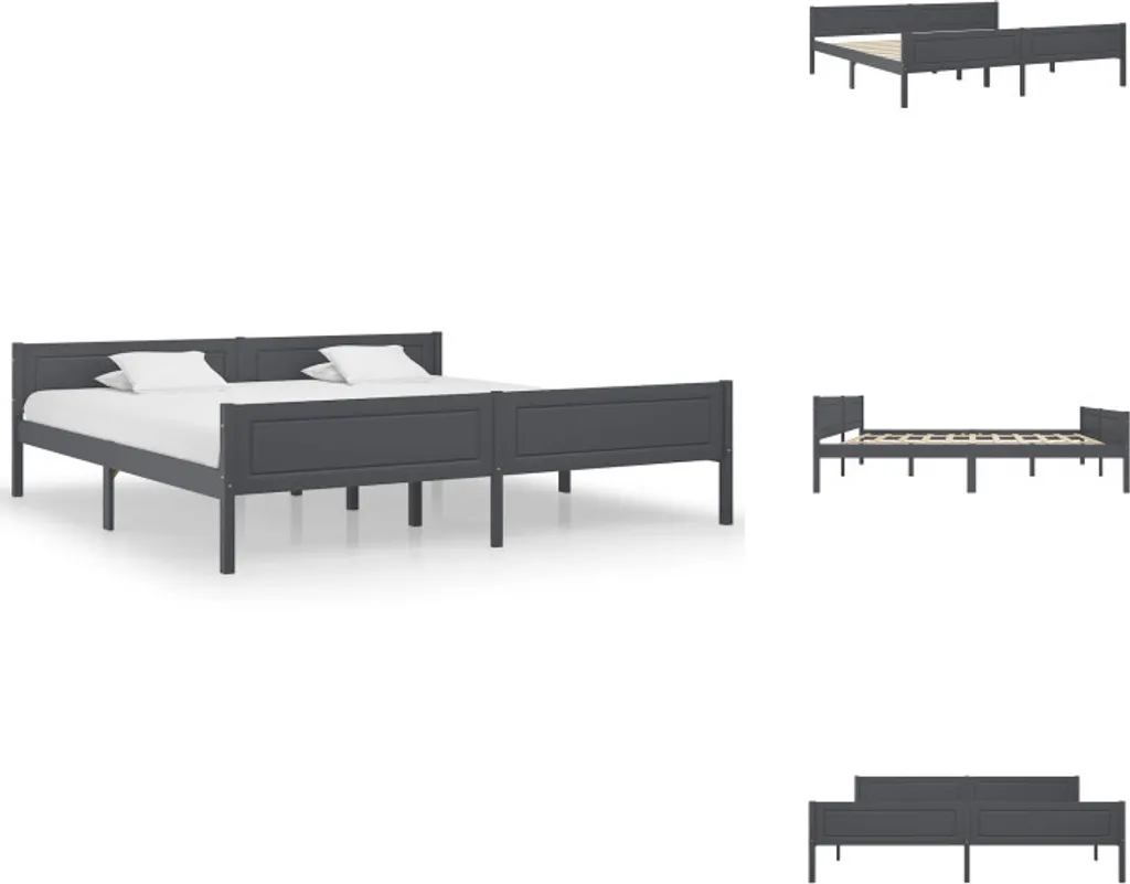 Lit king size 200x200 cm bois massif gris pour suite parentale chic