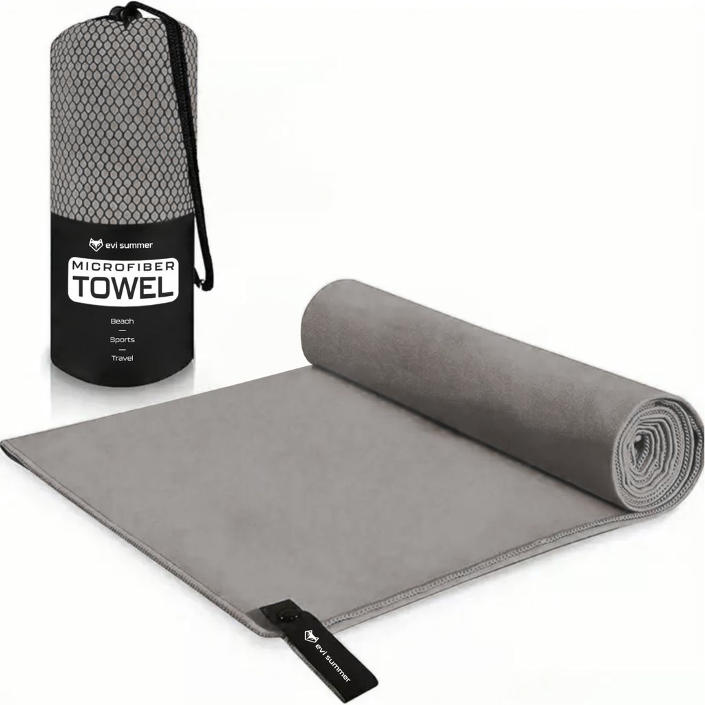MICROFIBRE FAST-DRYING SOFT MULDOW BASE BEACH POOL TOWEL, 180x90 cm, grau