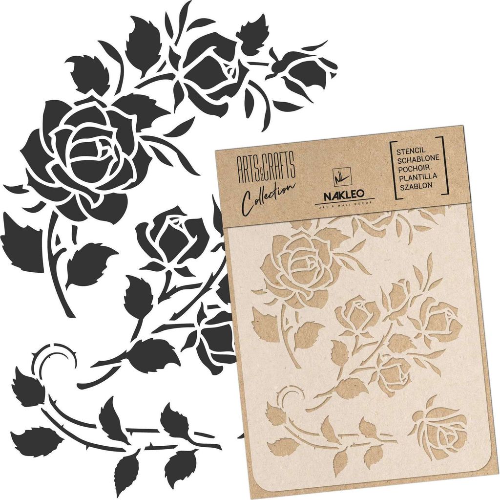 Malschablone für Handwerk A5 15x21cm, Rose Blume Natur Muster, Wiederverwendbare Kunststoff DIY & Scrapbooking Zeichenschablone