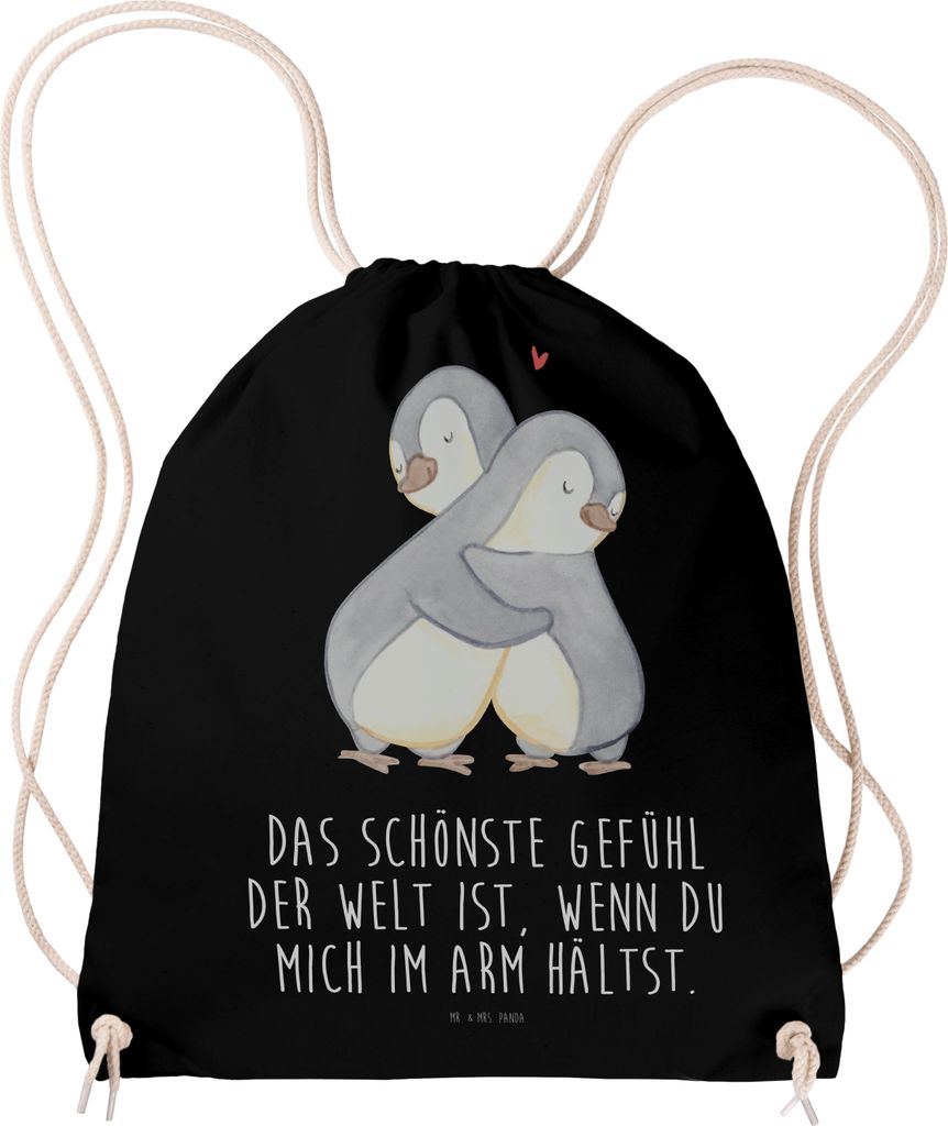Mr. & Mrs. Panda Baumwollbeutel Pinguine Kuscheln - Schwarz - Geschenk, Valentinstag, Hochzeitstag, Jutebeutel, Mitbringsel, Freund, wander rucksac...
