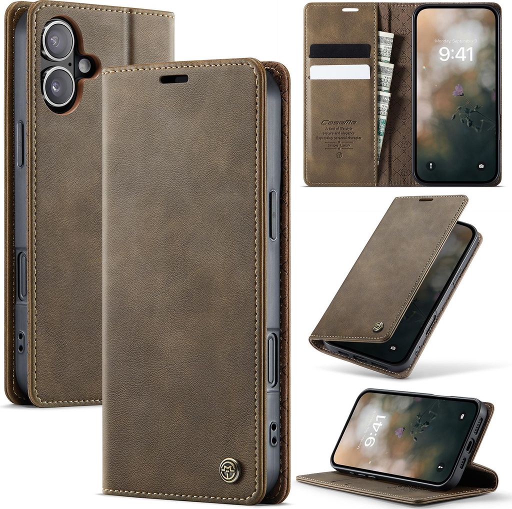 Handyhülle für iPhone 17 Hülle Leder mit RFID Schutzhülle Klapphülle Magnet Kartenfach Standfunktion Braun