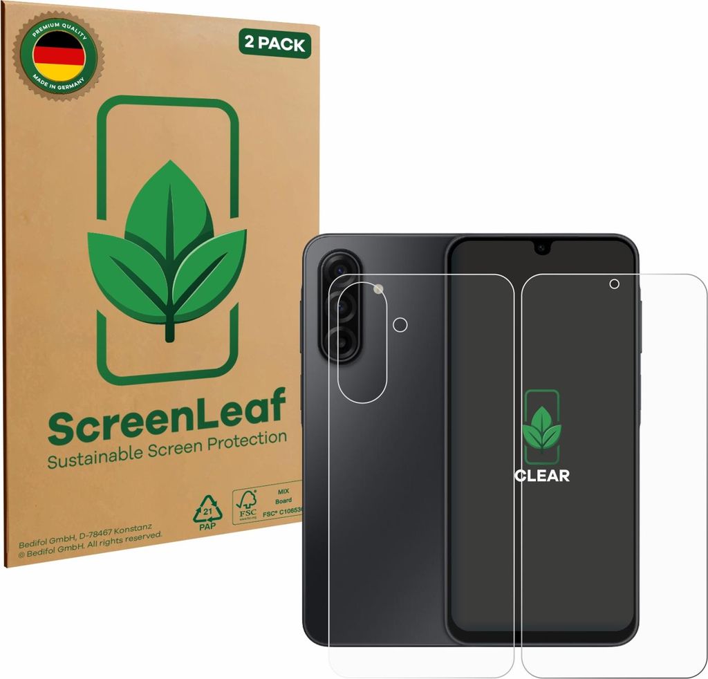 2x ScreenLeaf Schutzfolie für Samsung Galaxy A17 5G (Display+Rückseite) nachhaltiger Displayschutz Display Schutz Folie Klar Transparent