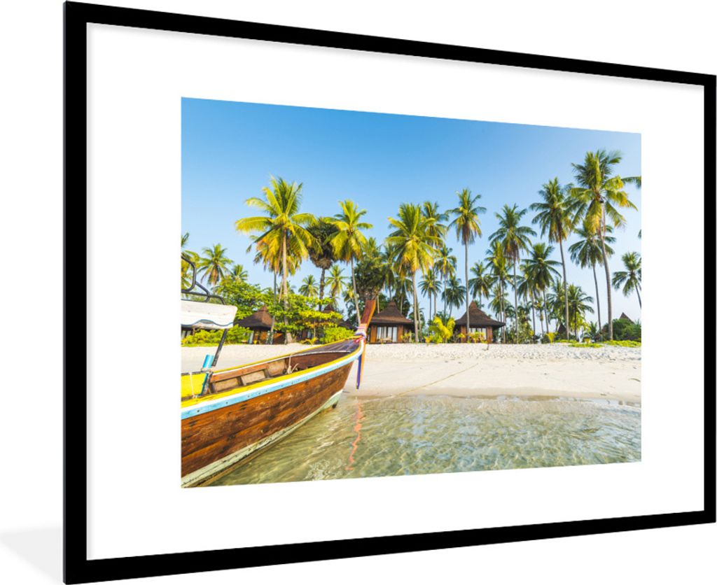 MuchoWow Gerahmtes Poster Strand - Kajak - Sommer 90x60 cm - Poster mit Schwarzem Bilderrahmen Wandposter Rahmen Foto Bilder - Wanddekoration - F...