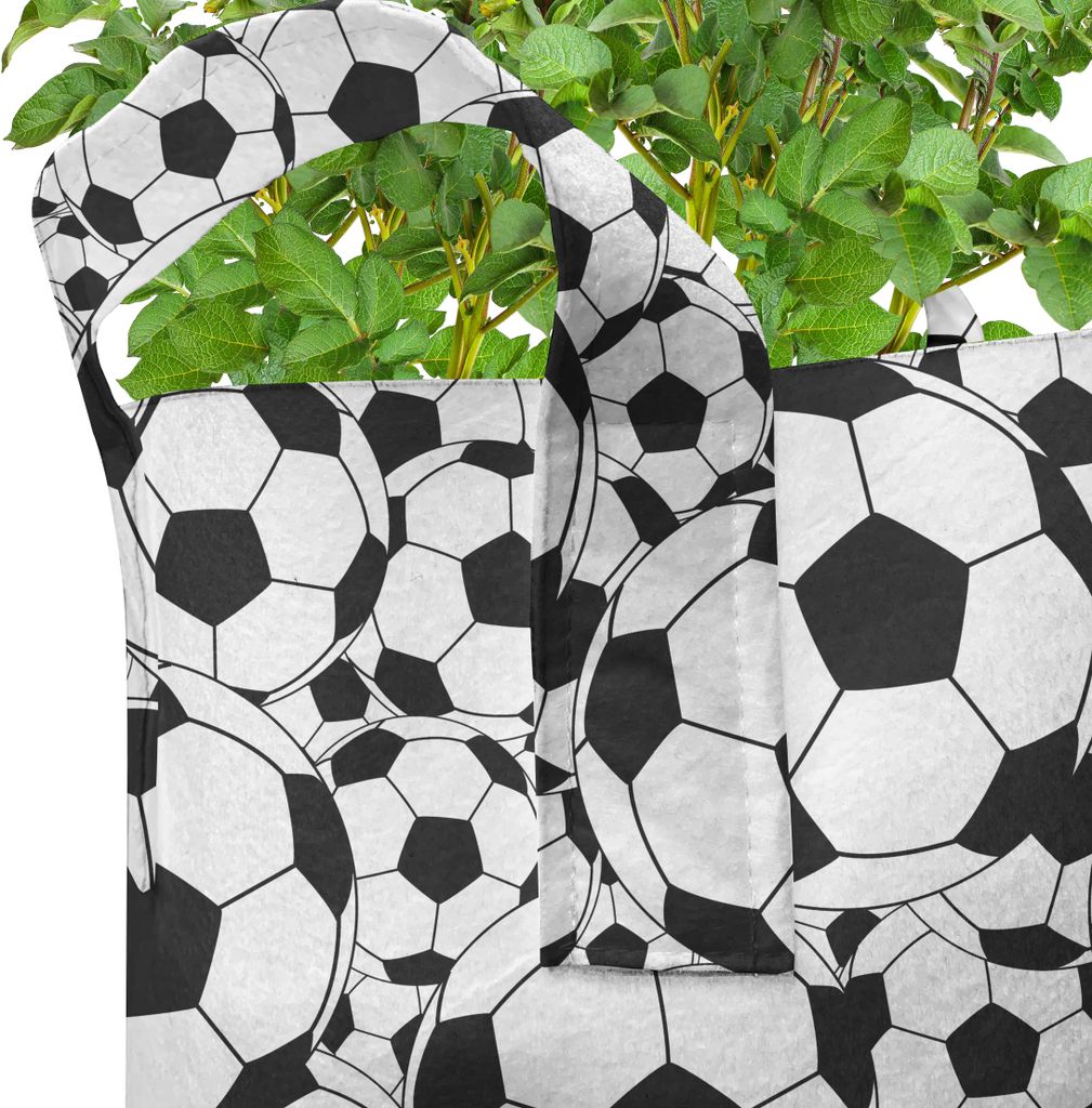 ABAKUHAUS Fußball Zuchttöpfe 5er-Pack, Monochrome Balls Jungen, hochleistungsfähig Stofftöpfe mit Griffen für Pflanzen, 5 Gallonen, Schwarz-Weiss