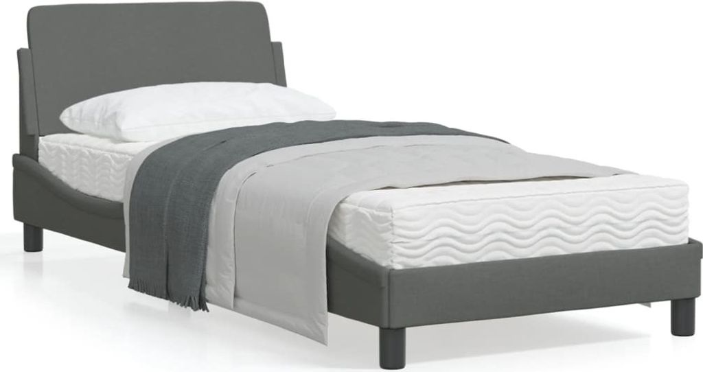 Ankonbej Bettgestell mit Kopfteil Dunkelgrau 90x200 cm Stoff
