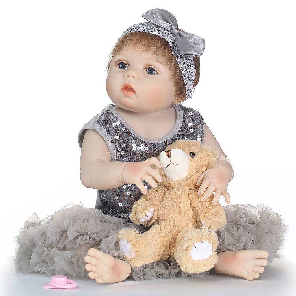 22" Ganzkörper Silikon Vinyl Spielzeug Reborn Baby Doll Kleinkind Mädchen Puppe 