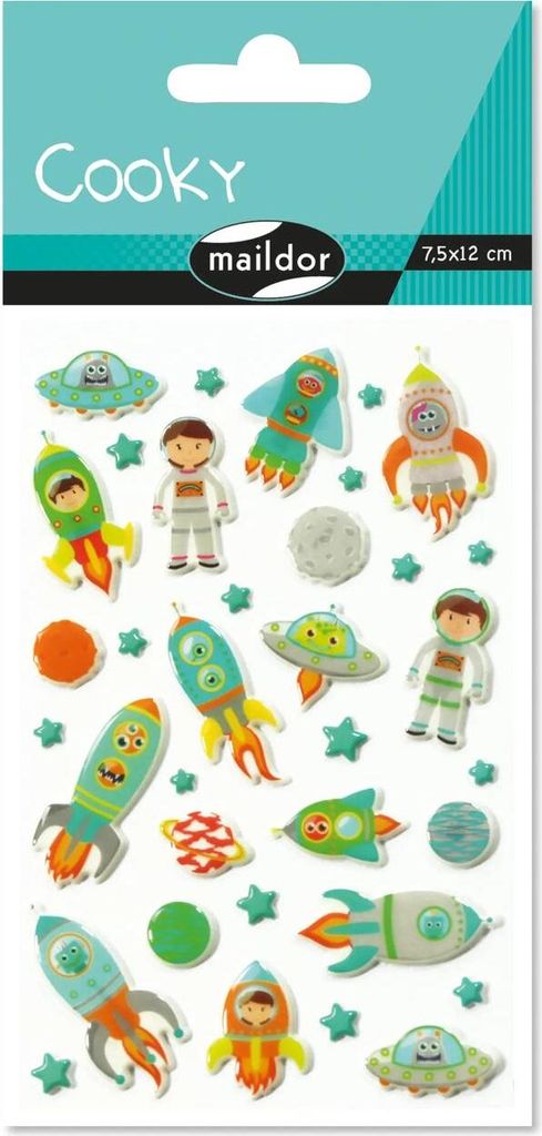 Maildor 10x Cooky, 1 Stickerbogen 7,5x12cm, Weltraumraketen - Mehrfarbig CY005O