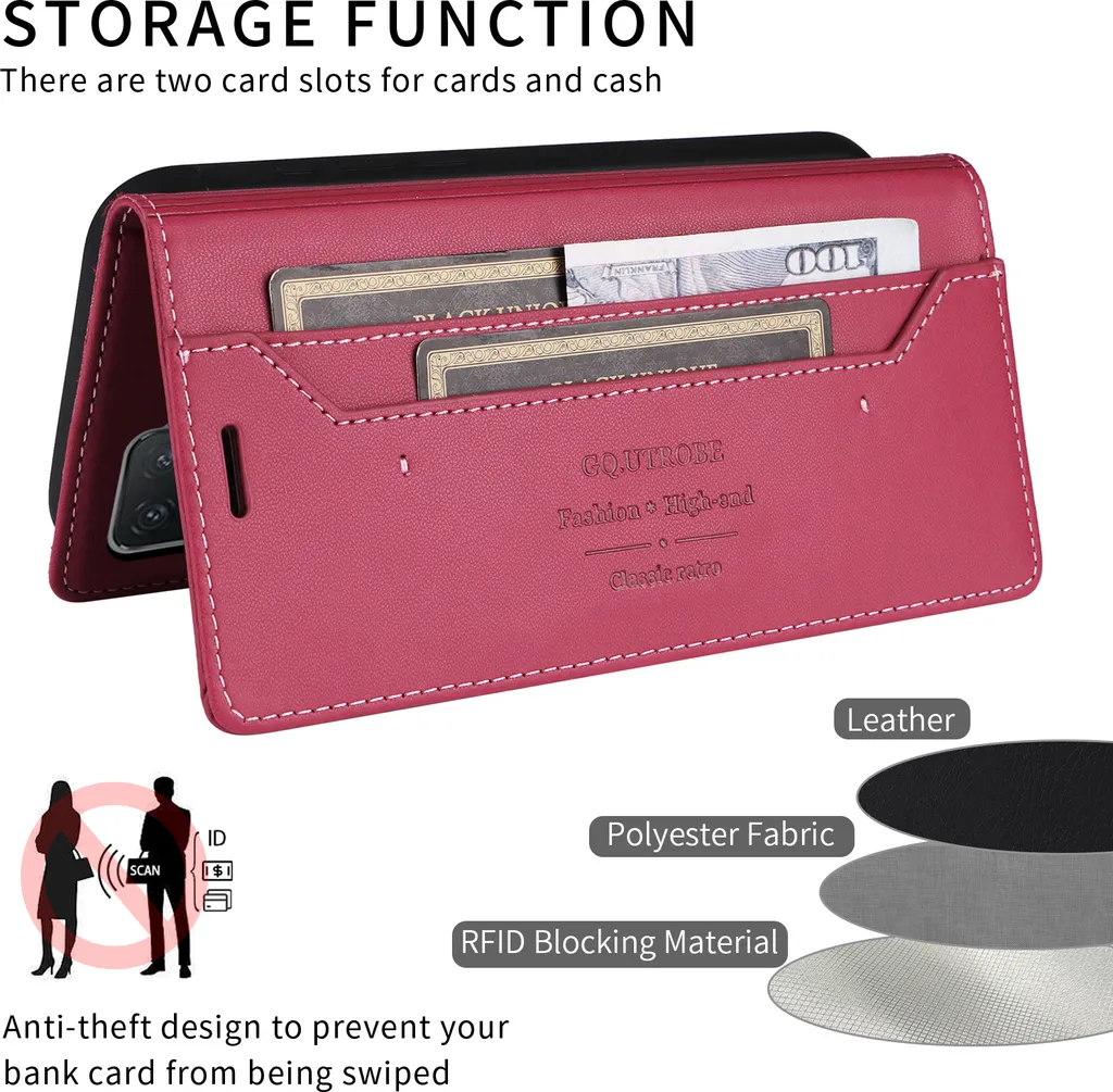 Custodia Portafoglio In Pelle Per OPPO A94 5G | Con Slot Per Carte E Supporto | Chiusura Magnetica | Protezione Antiurto | Rossa