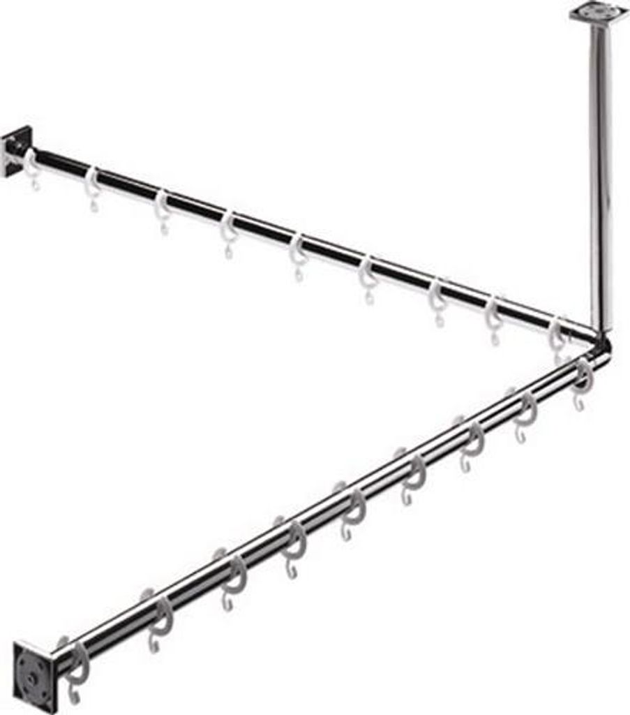 VIGOUR derby plus Winkelvorhangstangenset 1200x1200mm verchromt mit Ringen/Stütze