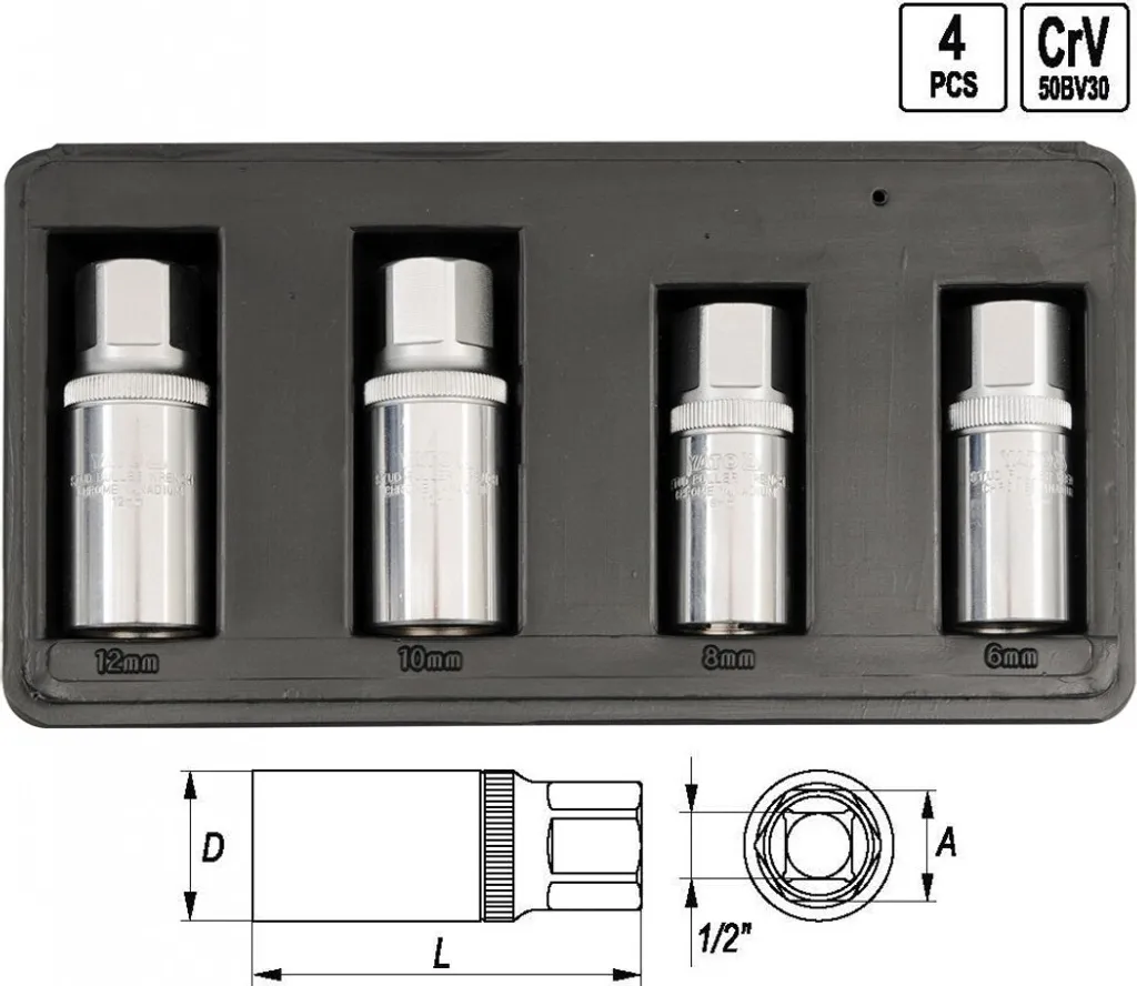 YATO YT-0620 Set 4 Estrattori Prigionieri Rulli Professionale 6-12mm