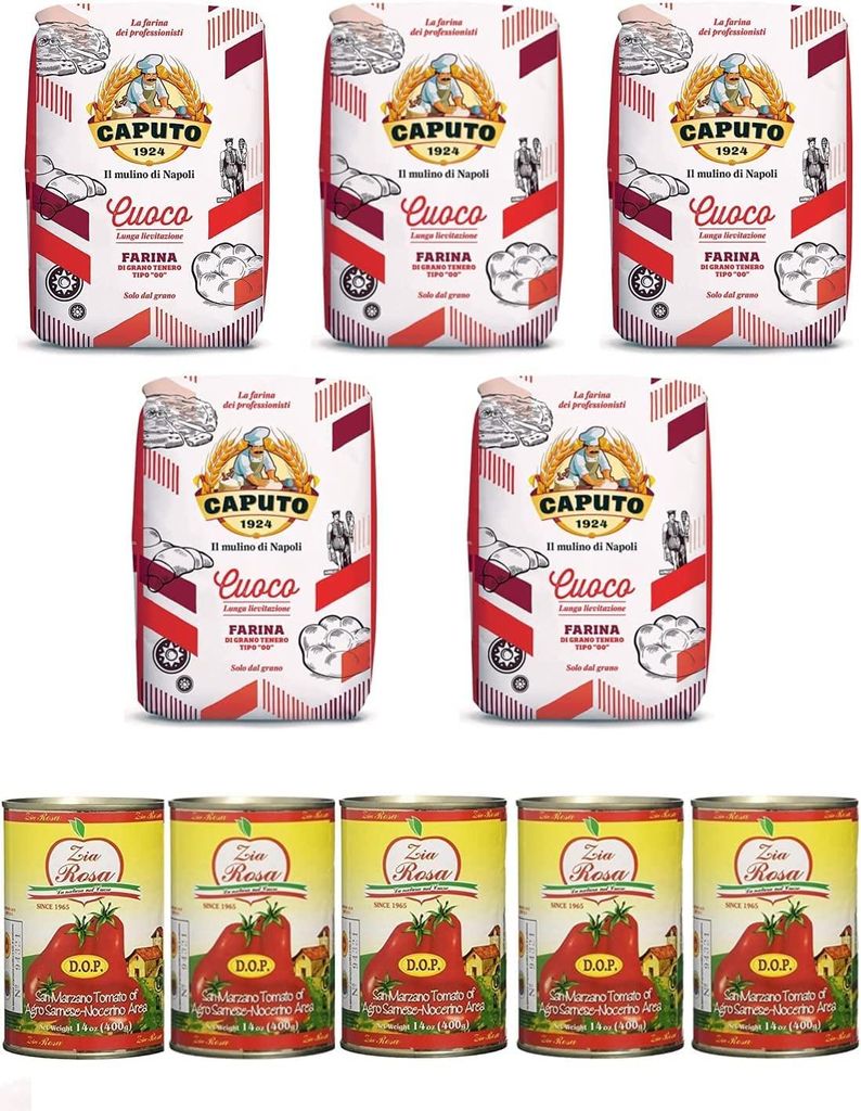 Testpaket Caputo Cuoco Pizzamehl Mehl (5 x 1Kg) + 5x Zia Rosa DOP Pomodoro San Marzano Tomate aus Kampanien Dose von 400g