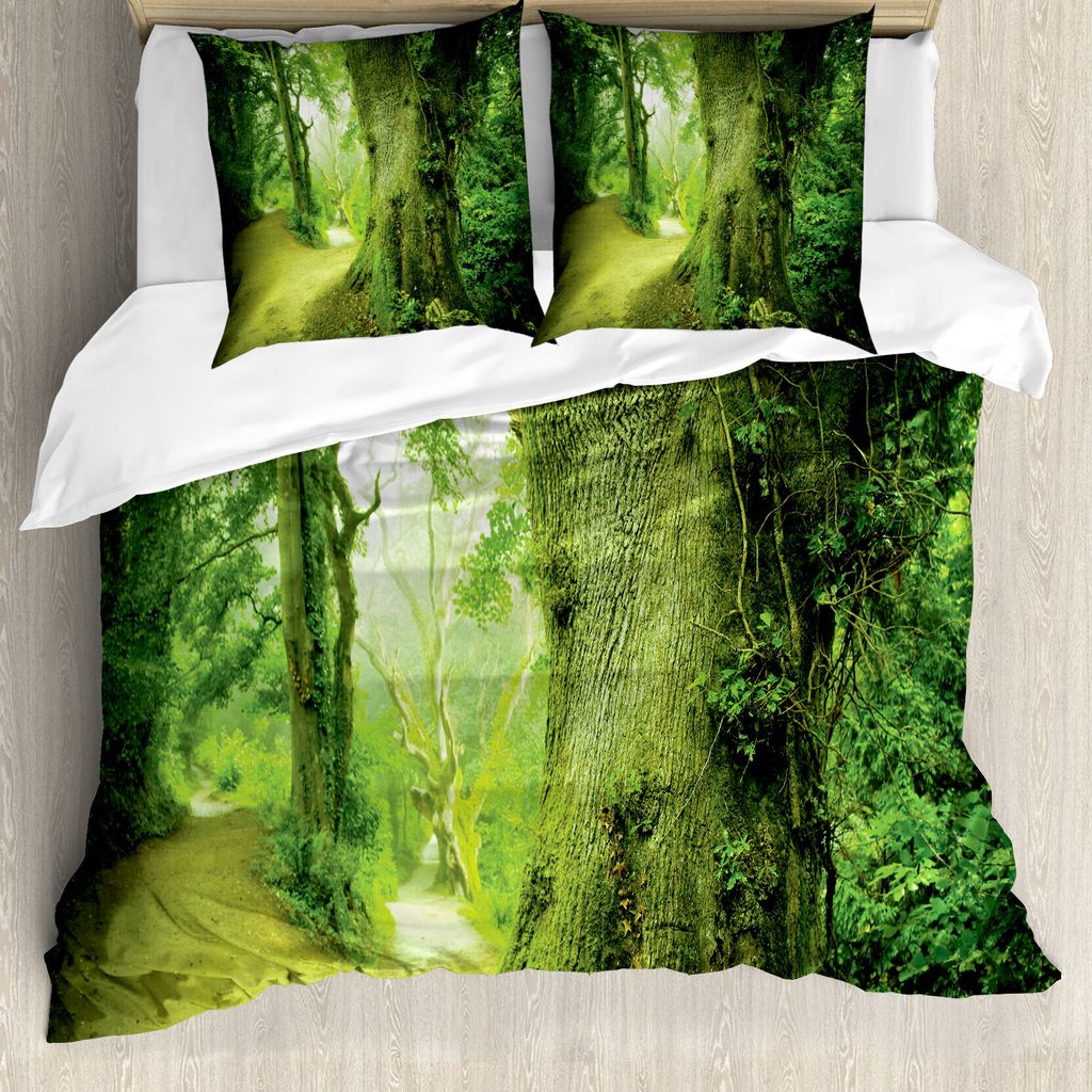 ABAKUHAUS Fee Bettbezug, Wildnis Fantasy-Thema, Milbensicher Allergiker geeignet mit Kissenbezügen, 155 cm x 220 cm - 80 x 80 cm, Grün