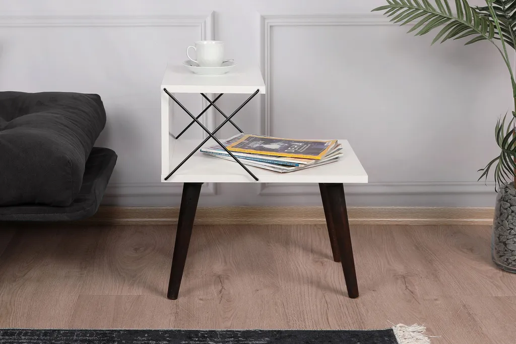 Table de chevet stable Cross blanche 50 cm pour petites chambres