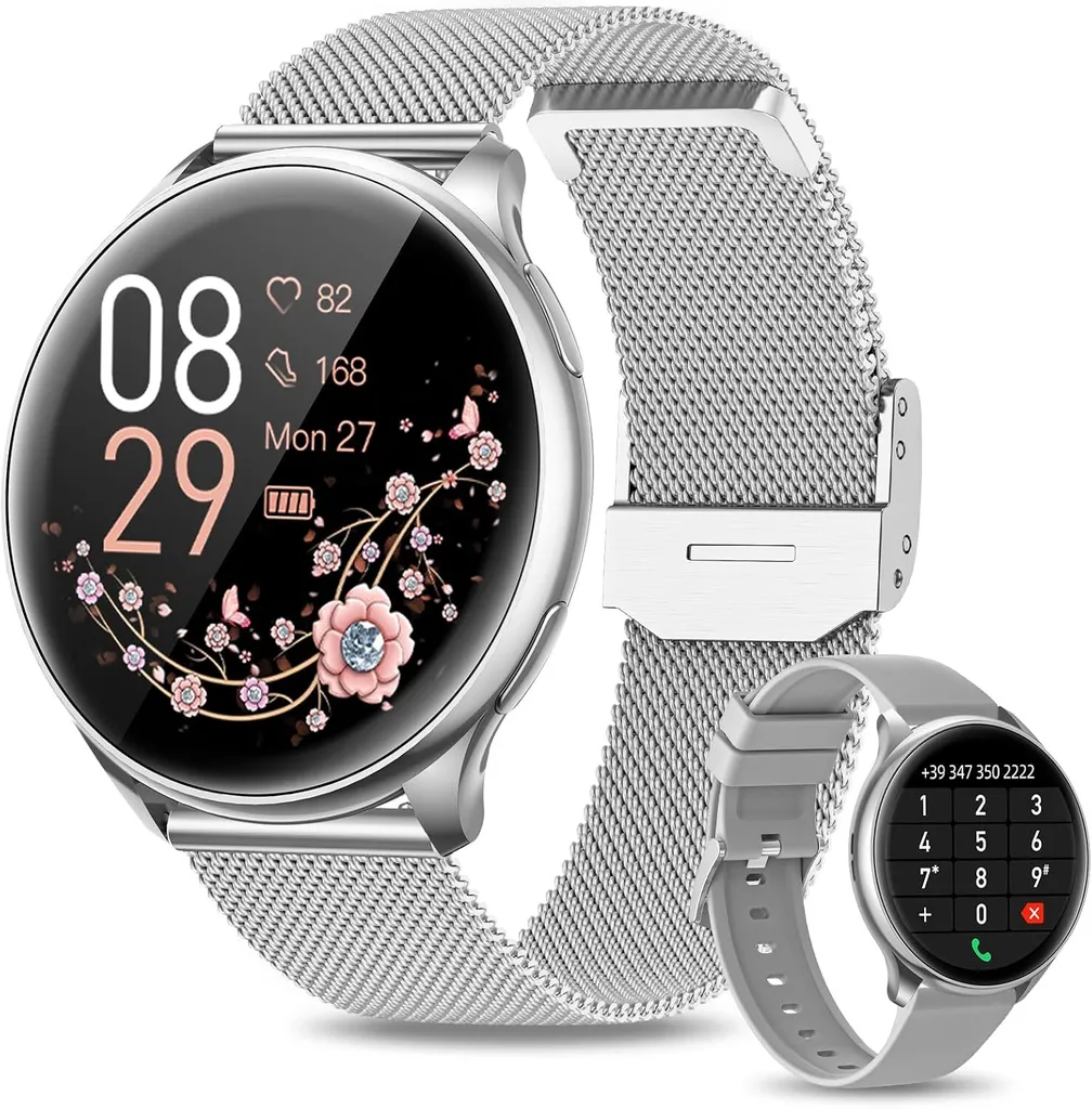 twatch donne uomini con funzione telefono, 1,32 pollici HD full touchscreen, con SpO2 cardiofrequenzimetro ciclo mestruale monitor sonno pedometro Android IOS