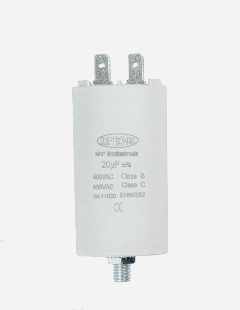 Motorkondensator 20 µF, 450 V, Ø 40 x 71 mm, Stecker 6,3 mm