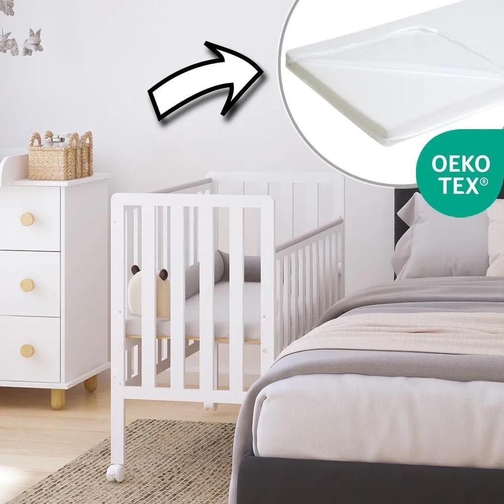 ZEE BAMBI Łóżeczko dostawne niemowlęce 100x50 cm białe z Zdjęcie produktu 