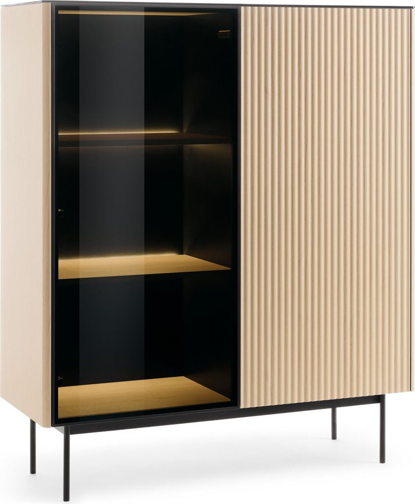 BETTSO Zweitüriger Schrank RITA mit eleganter LED-Beleuchtung und Glasfront Eiche vincenza