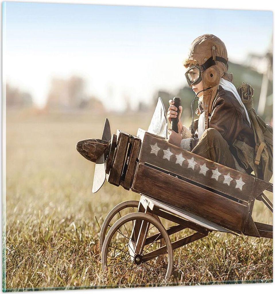 Bilder auf glas - Einteilig - Kindheit Flugzeug Spielzeug - 70x70cm - Glasbilder - Wandbilder - Bilder - Wanddekoration aus Glas - Glas Bilder - Wa...