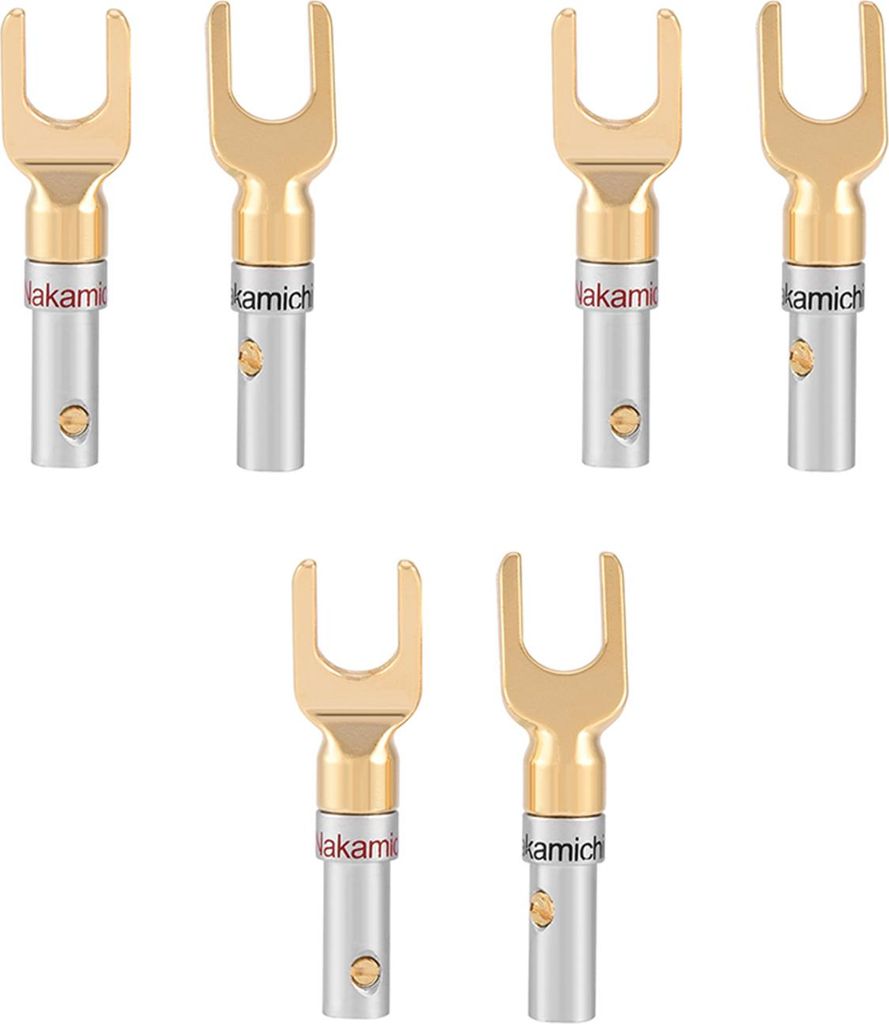 6 Stück vergoldet 4mm Banane U Gabel Y Spade Stecker Lautsprecher Draht Stecker Schraube Typ Lötfrei