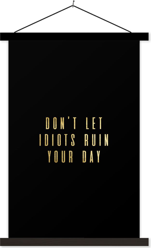 MuchoWow Textilposter Zitat - Tag - Gold - Schwarz 60x90 cm mit schwarzem Rahmen - Poster Wohnzimmer