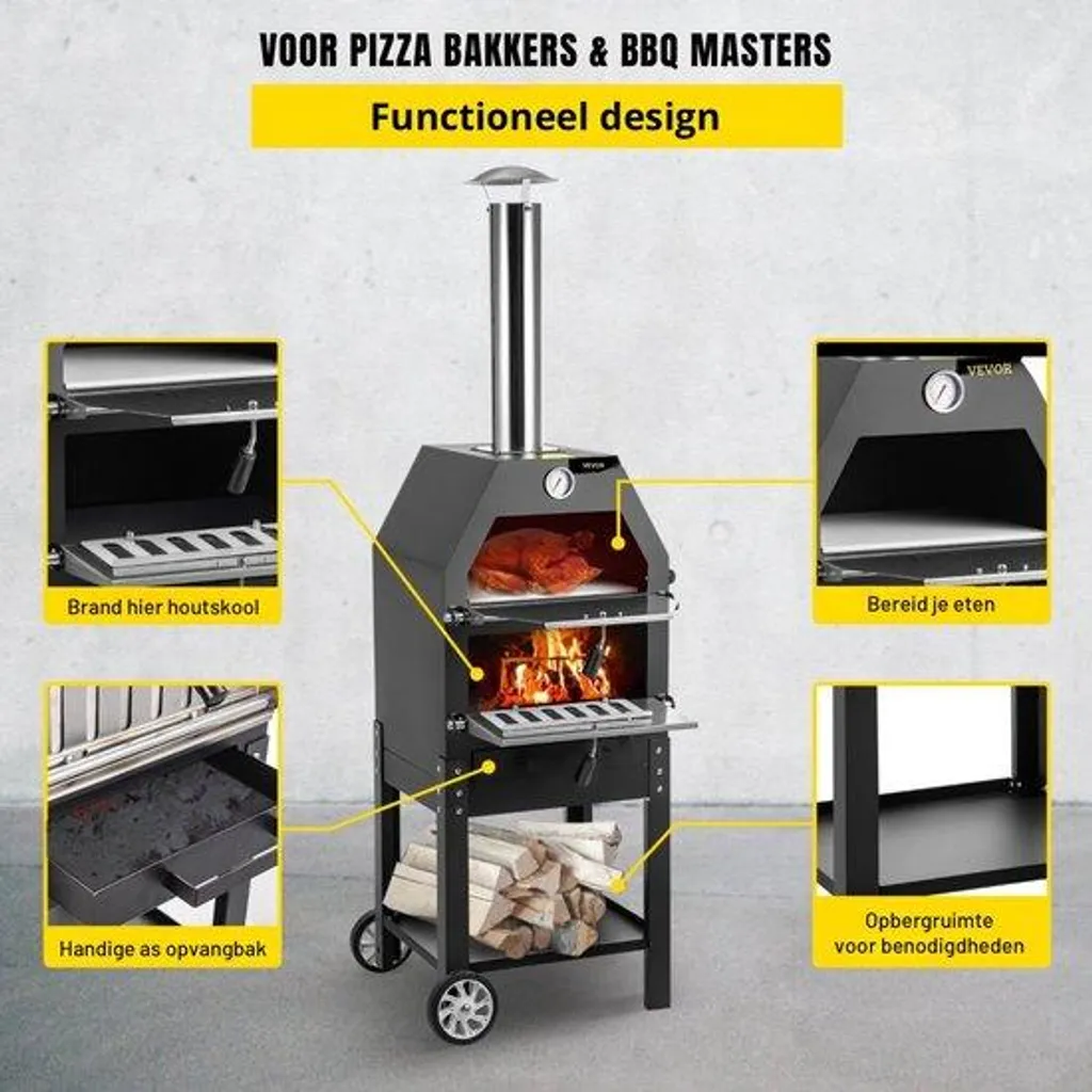 Four à pizza 2 en 1 anti-corrosion, cuisson rapide et homogène au bois