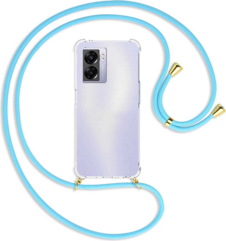 Handykette Backcover-Schutzhülle mit Band (Metall goldfarben) für Realme Narzo 50 5G, A57 / A77 - himmelblau