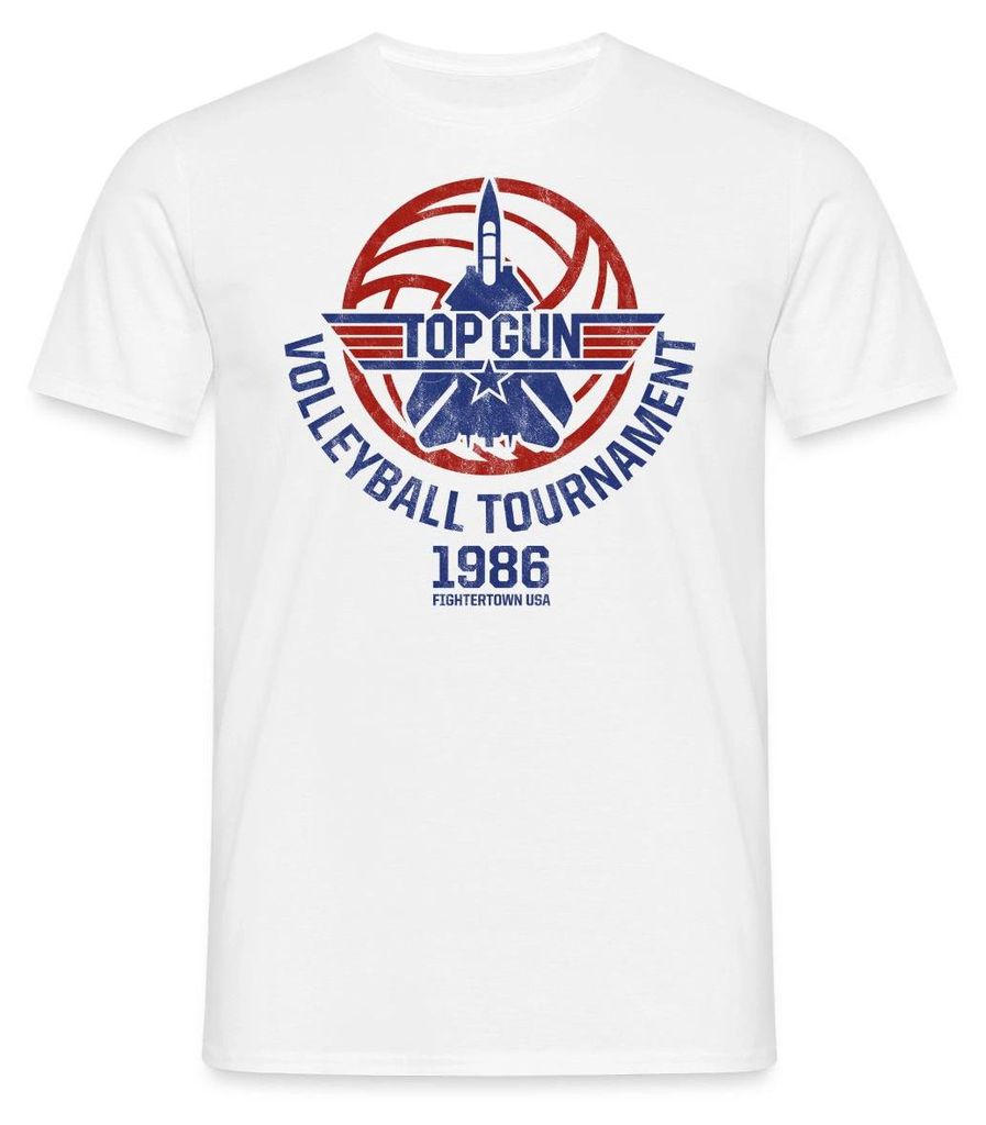 Spreadshirt Top Gun Volleyball Tournier 1986 Jet Logo Männer T-Shirt, M, Weiß